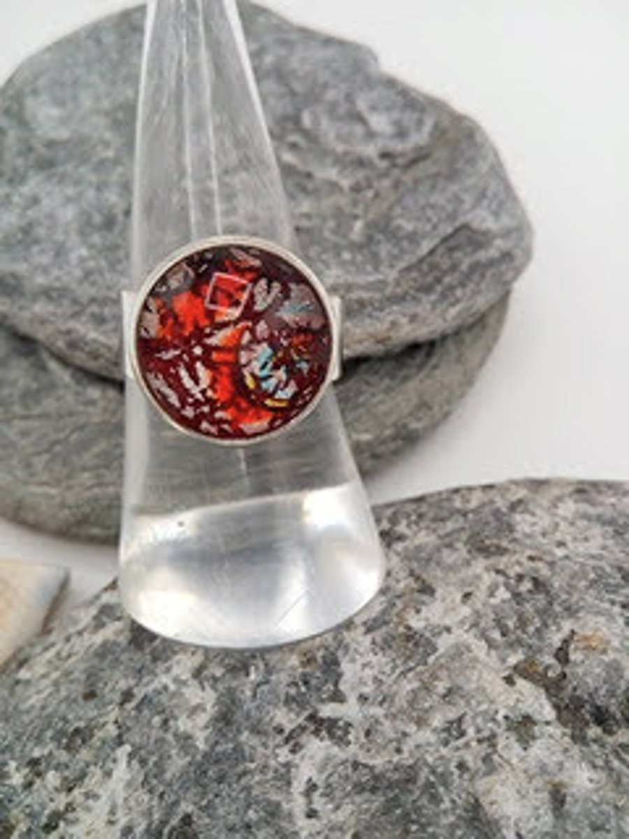 Ladies Adjustable Statement Ring with a Red Dragons Eye Cabochon 