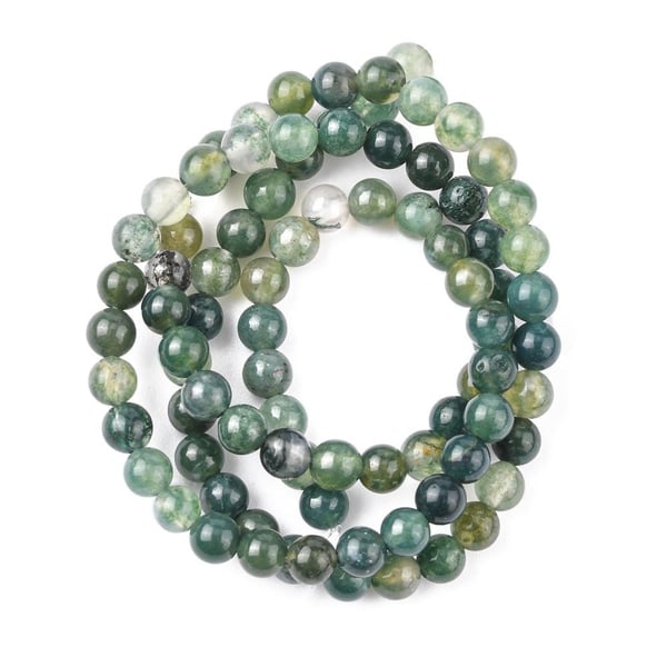 Moss Agate Green 4mm Smooth Rounds, Grade A, Natural Authentic Gemstone Beads, 0