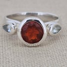 Mexican Fire Opal & Aquamarine Sterling Silver Statement Ring