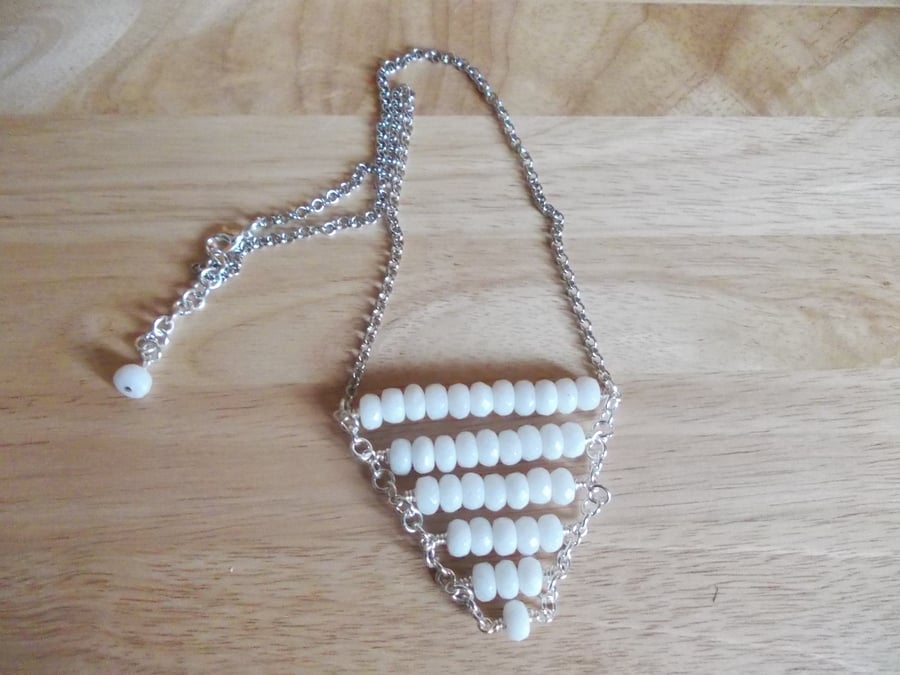 White quartzite rondelle bib style necklace