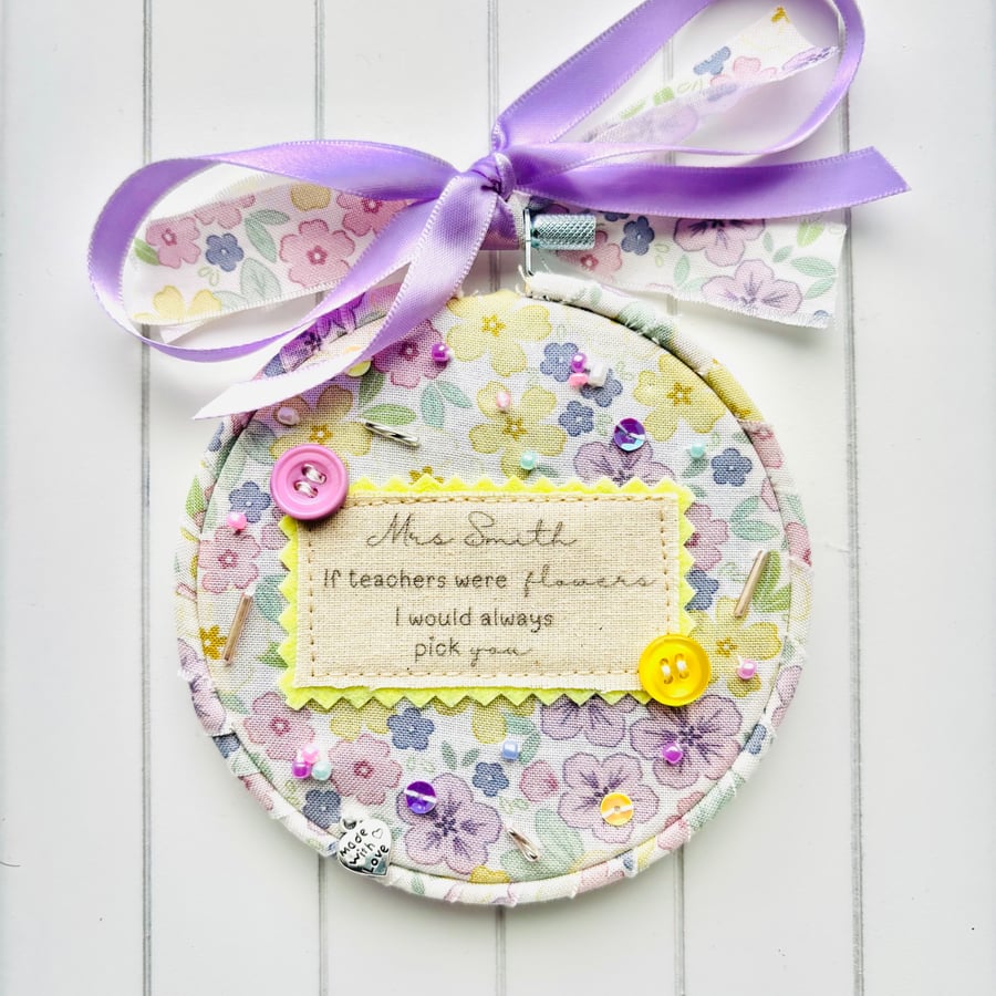 Personalised Teacher Gift Hoop, Floral Thank You Keepsake, End Of Term UK