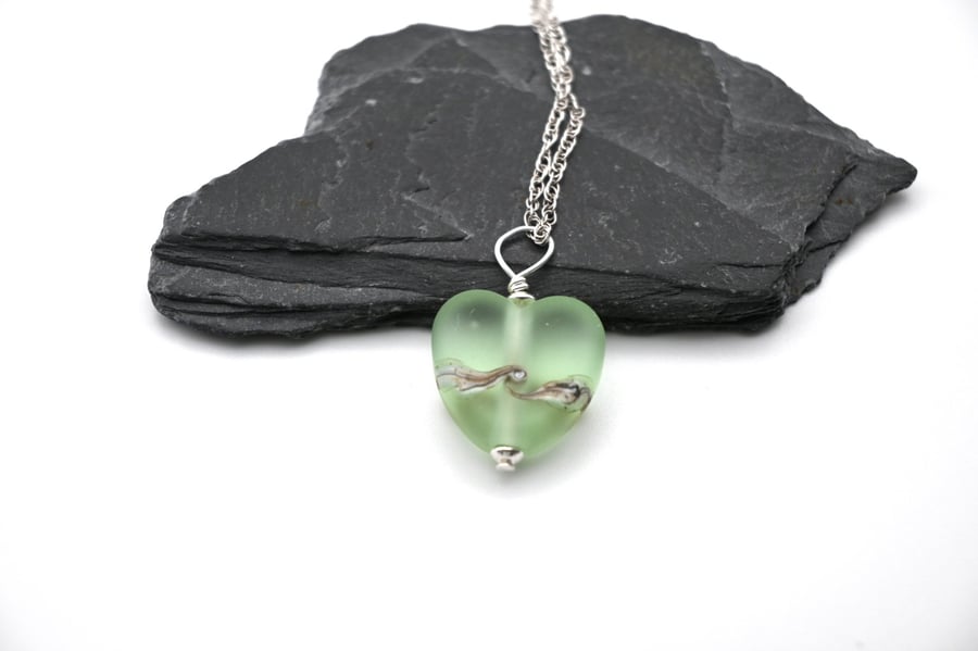 pale green lampwork glass heart pendant necklace