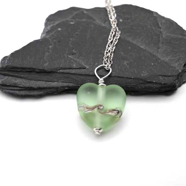 pale green lampwork glass heart pendant necklace