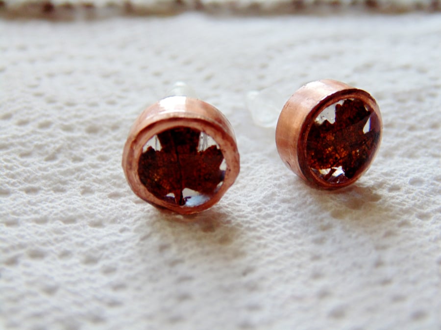 Leaf Earrings, Copper Earrings, Autumn leaf earrings, Stud Earrings