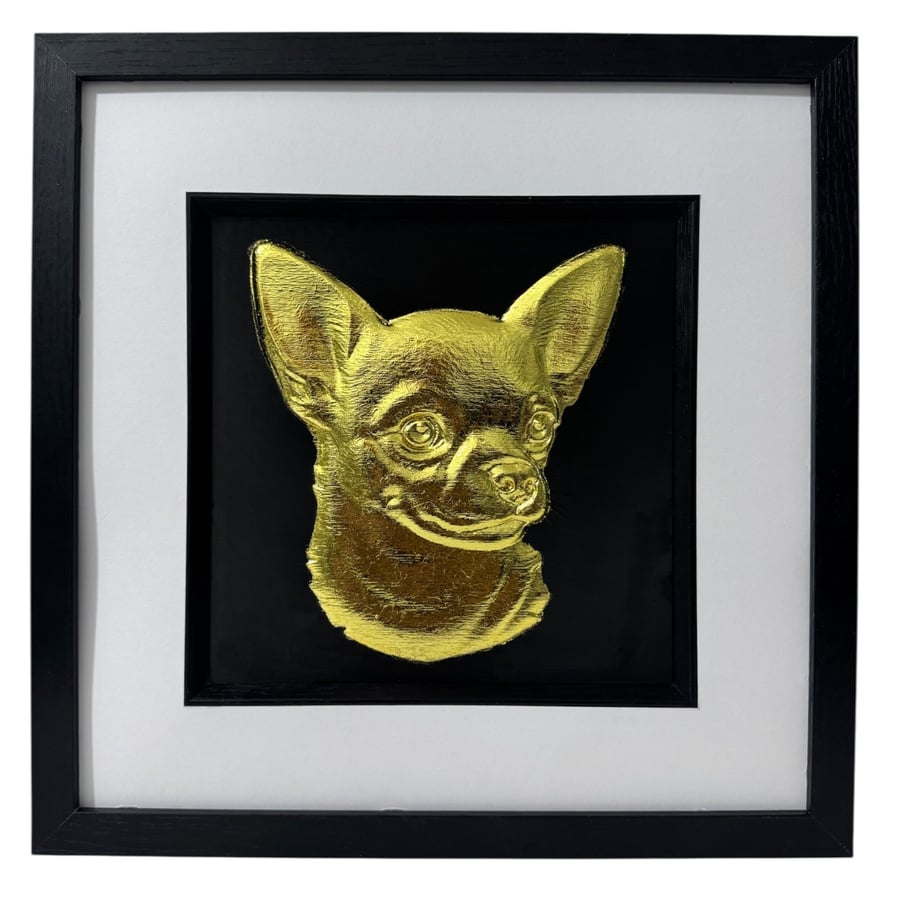 Chihuahua Framed Wall Art, Gold or Silver Leaf Dog Gift