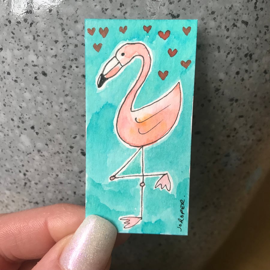 Original MINI Painting by Jo Roper flamingo bird