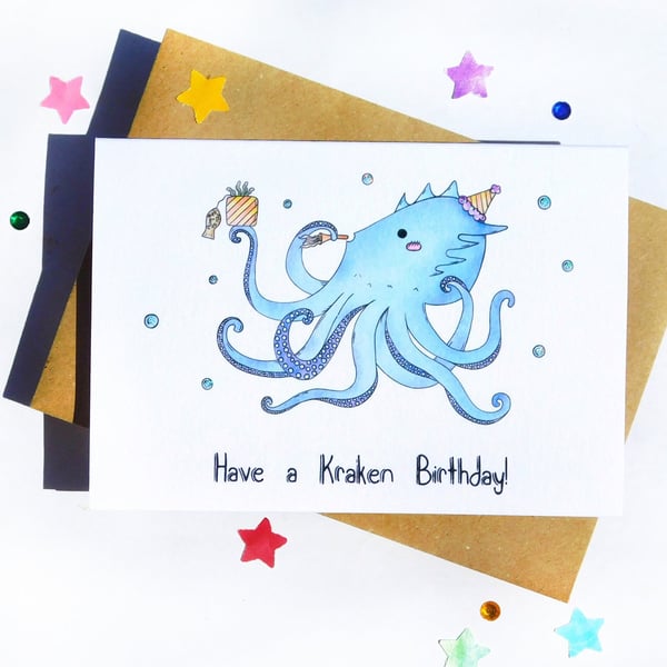 Nautical Birthday Card, Have a Kracken Birthday! 