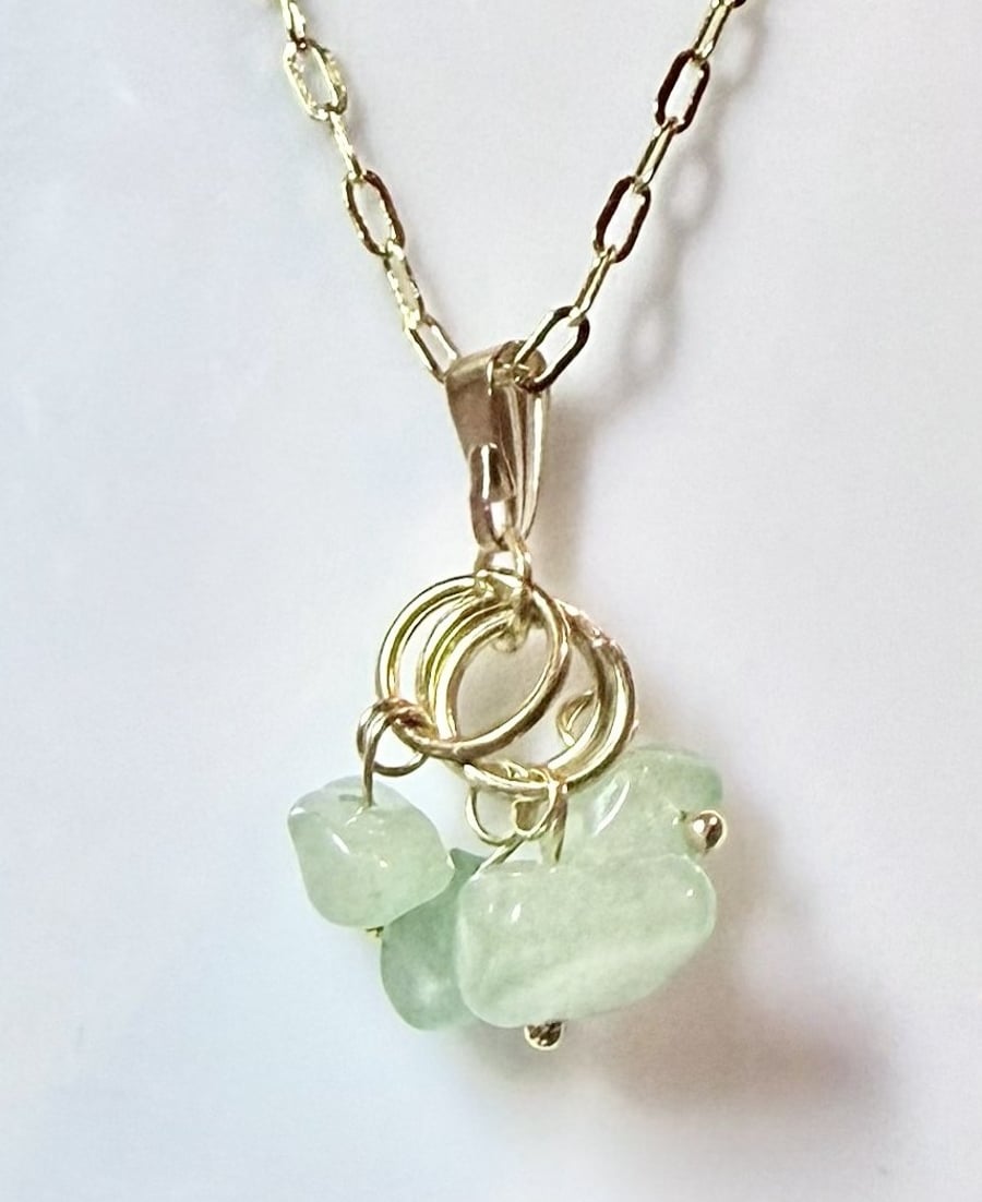 Handmade Green Crystal Necklace with 14 Karat Gold-Plated chain