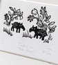 Tapirs in the trees - lino cut print - Image 3