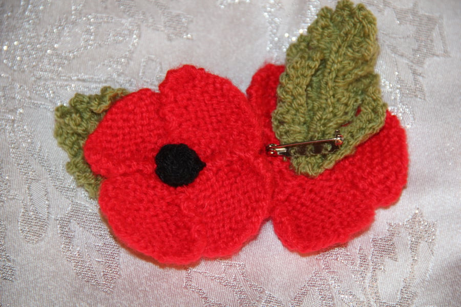 Hand Knitted Poppy Brooch for Charity