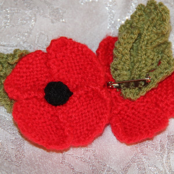 Hand Knitted Poppy Brooch for Charity