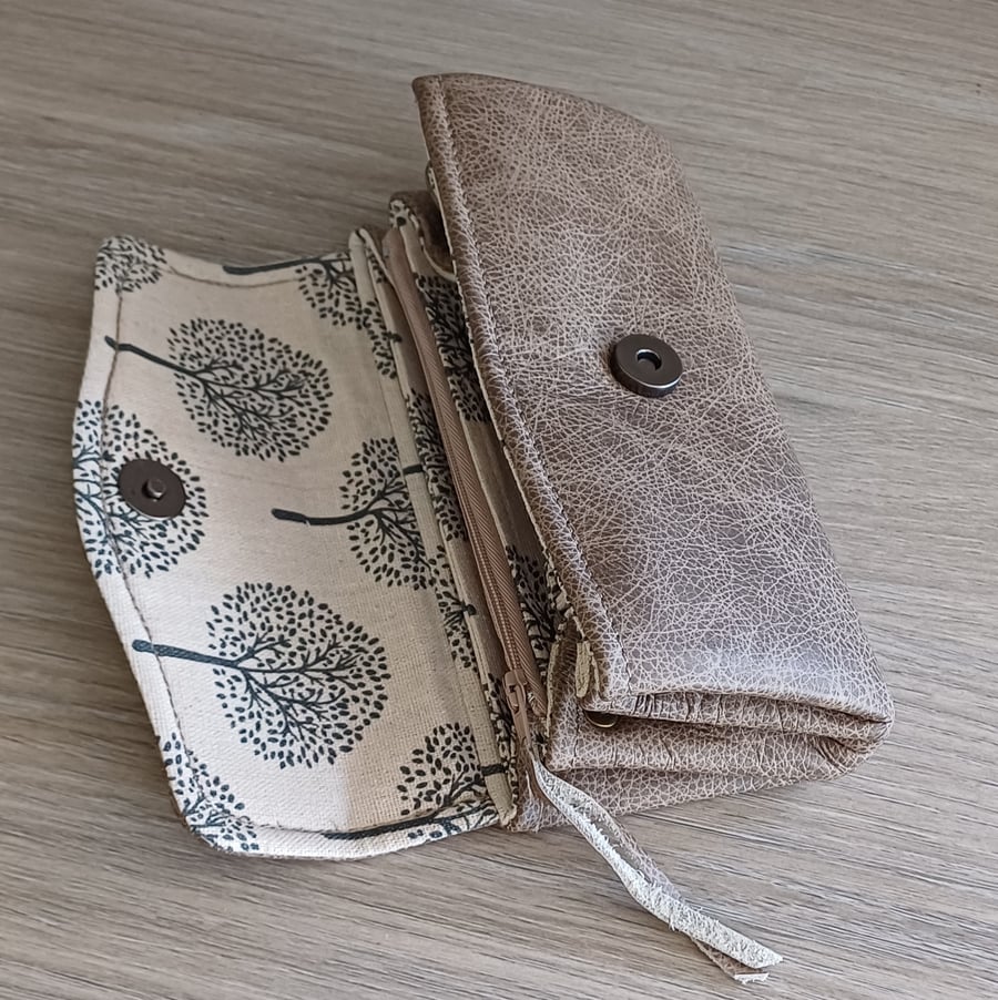 Leather wallet beige necessary clutch purse large wallet 