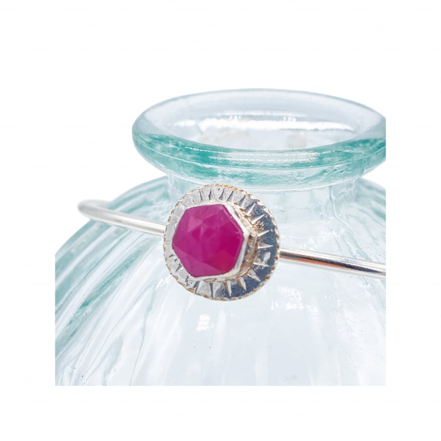 Pink Sapphire Sterling Silver Bangle Handmade 