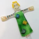 Scarecrow plant stake, fused glass patio decoration, gift for Mum, garden art. 