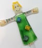 Scarecrow plant stake, fused glass patio decoration, gift for Mum, garden art. 