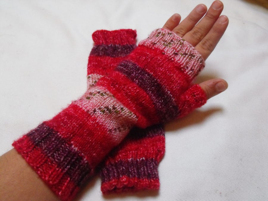 Hand knitted fingerless gloves