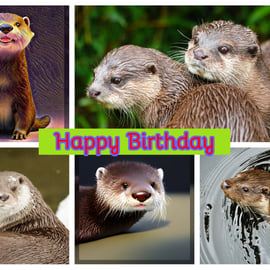 Happy Birthday Otters Card A5