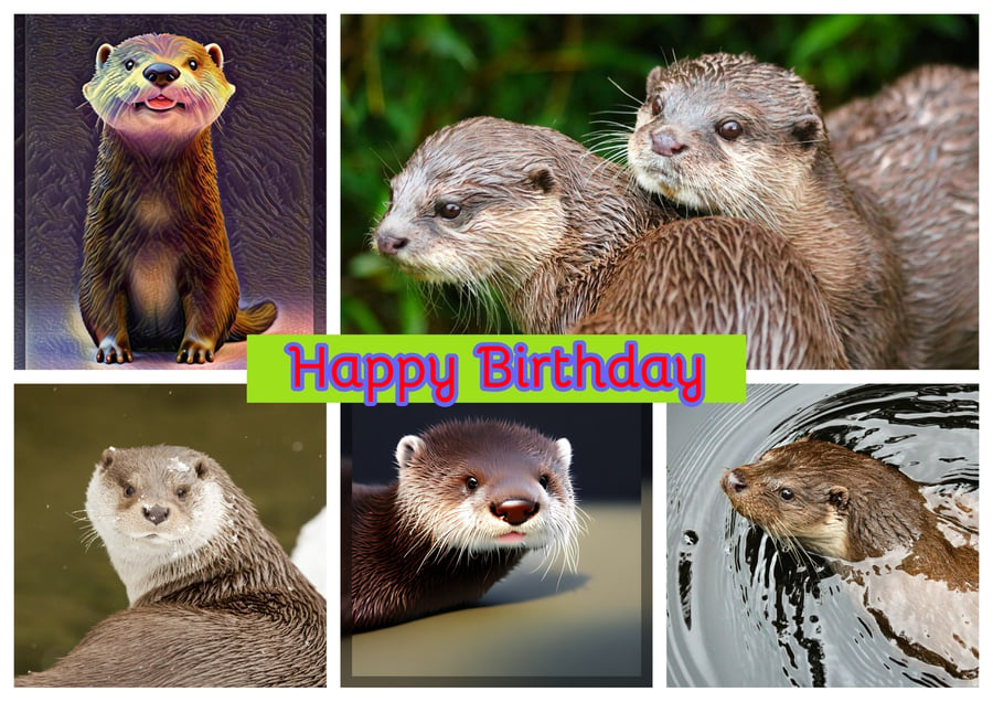 Happy Birthday Otters Card A5