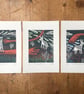 The Donkey Trip three-colour linocut screen-print triptych (3 A5 prints) - Image 2
