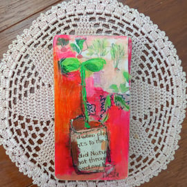 Miniature painting on reclaimed wood. Spring, garden inspired 