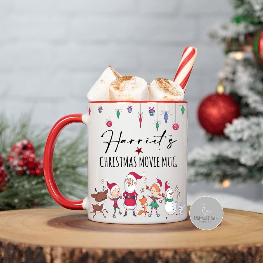 Personalised Christmas mug, Christmas santa and elf movie mug, 