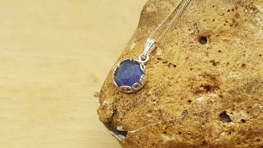 Tiny Tanzanite pendant. 925 sterling silver. minimalist December Birthstone