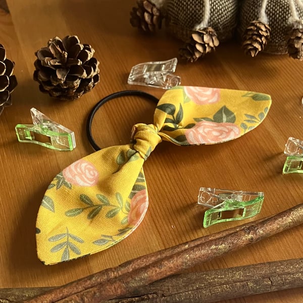 Yellow Floral Patterned Bow Hair Accessories