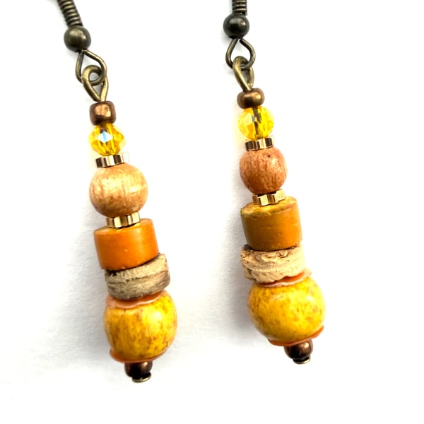 Yellow Orange Brown Boho Style Handmade Earrings