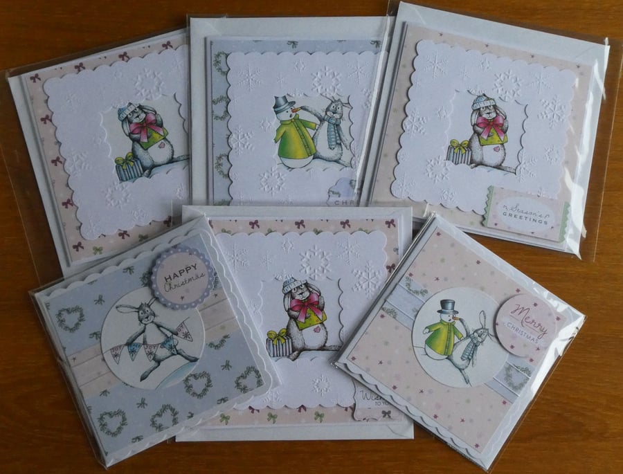 Perfectly Imperfect Pack of 6 Christmas Cards - Bunnies