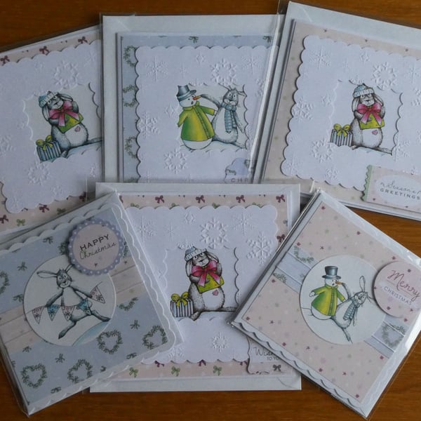 Perfectly Imperfect Pack of 6 Christmas Cards - Bunnies