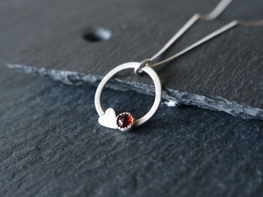 Heart Garnet Silver necklace birth stone necklace January