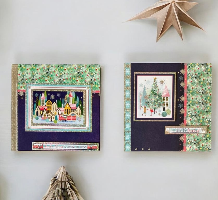 Christmas Cards. Set of two Christmas cards with a snowy town scene.