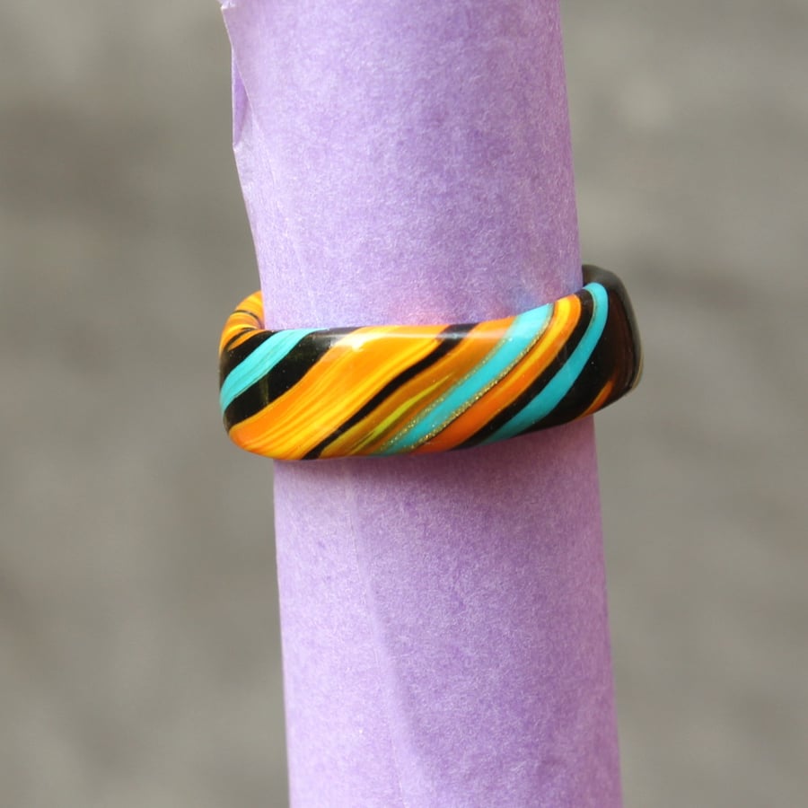 Dancing Colours - Designer Band Ring - Unique Polymer Clay Ring