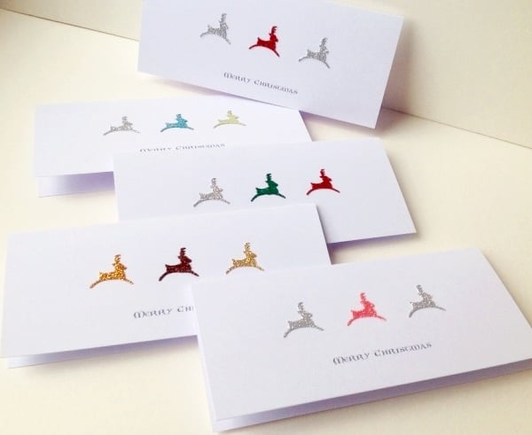 Christmas Cards,Pk of 5,'Dancing Deers',Handmade Xmas Cards