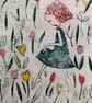 Tiptoe through the Garden.   Handmade Collagraph print - summer theme - Image 2