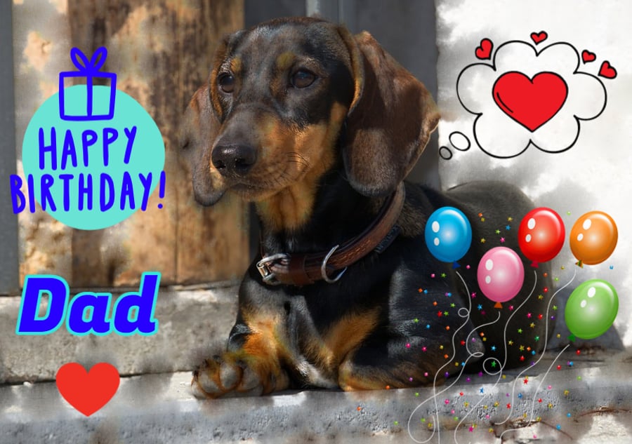 Happy Birthday Dad Sausage Dog Card A5