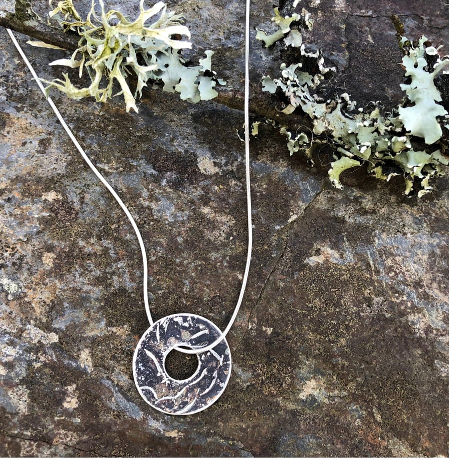 Textured Oxidised Silver Circle Necklace