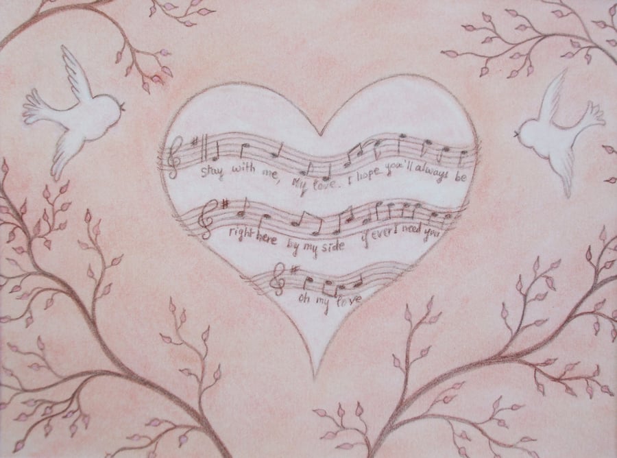 Love Card, Music Heart Card, Romantic Anniversary Card, Love Bird Card, Heart