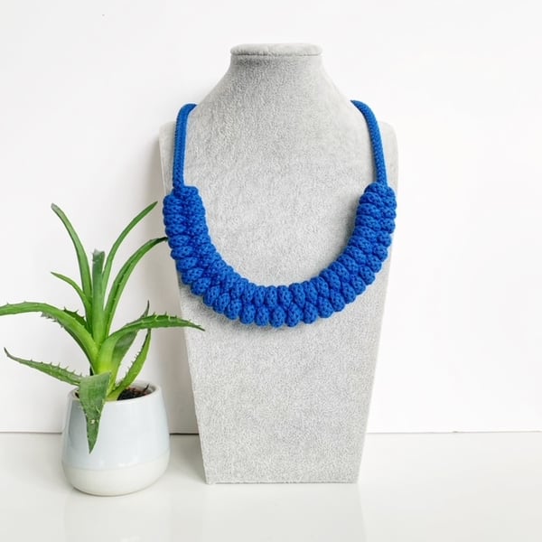 Navy Blue necklace, Cotton rope statement necklace, Sustainable boho necklace