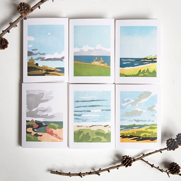Set of six Northumberland Beach Cards - blank
