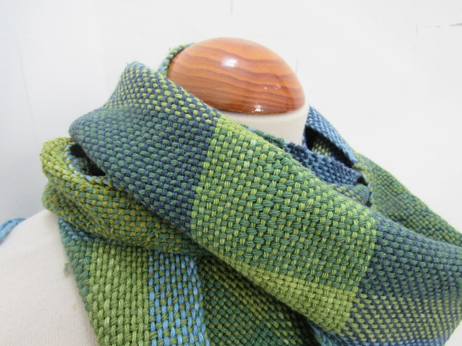 Blue and Green Handwoven Scrap Cotton Scarf
