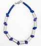 Aluminium Tube Necklace on Blue Knotted Cord, Magnetic Catch