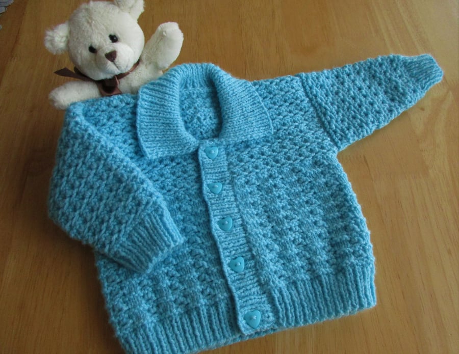 SALE 18" Baby Boys Turquoise Cardigan with collar