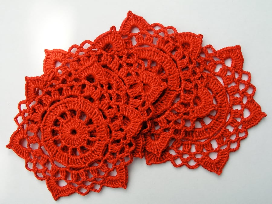 Red crochet doilies set of 4