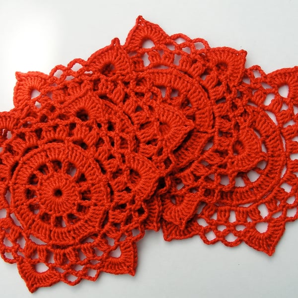 Red crochet doilies set of 4