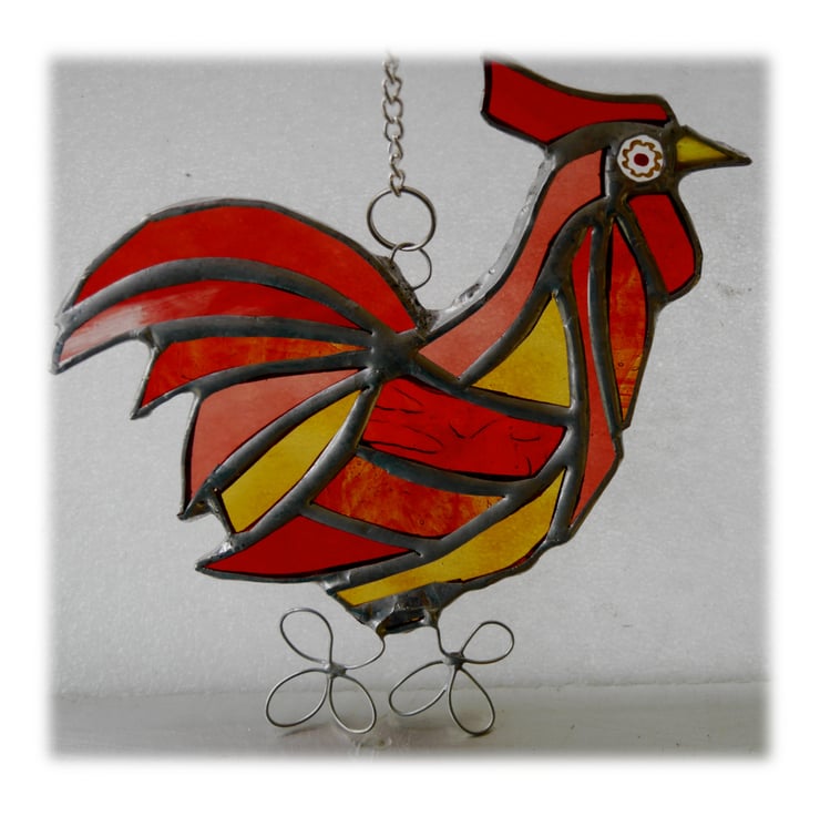 Cockerel Suncatcher Stained Glass chicken 030 Folksy