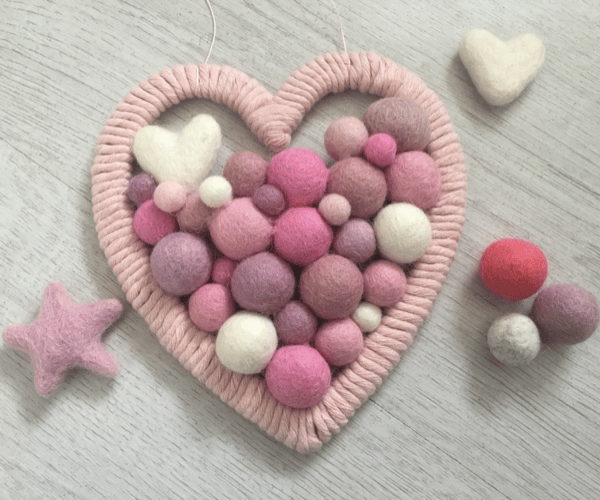Nursery hanging heart shaped filled pink heart , new mum gift, new baby,