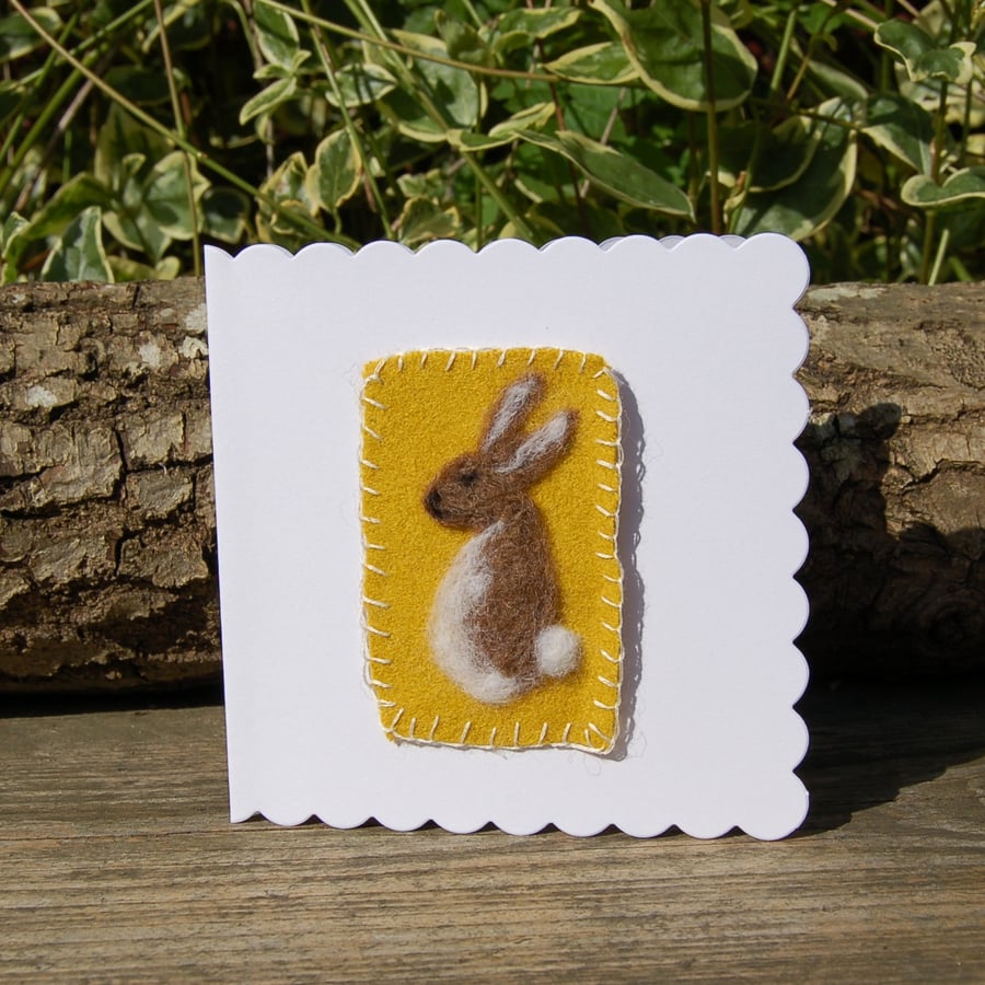 Birthday Card, Needle felt wool  rabbit card. Blank Greetings card - rabbit 