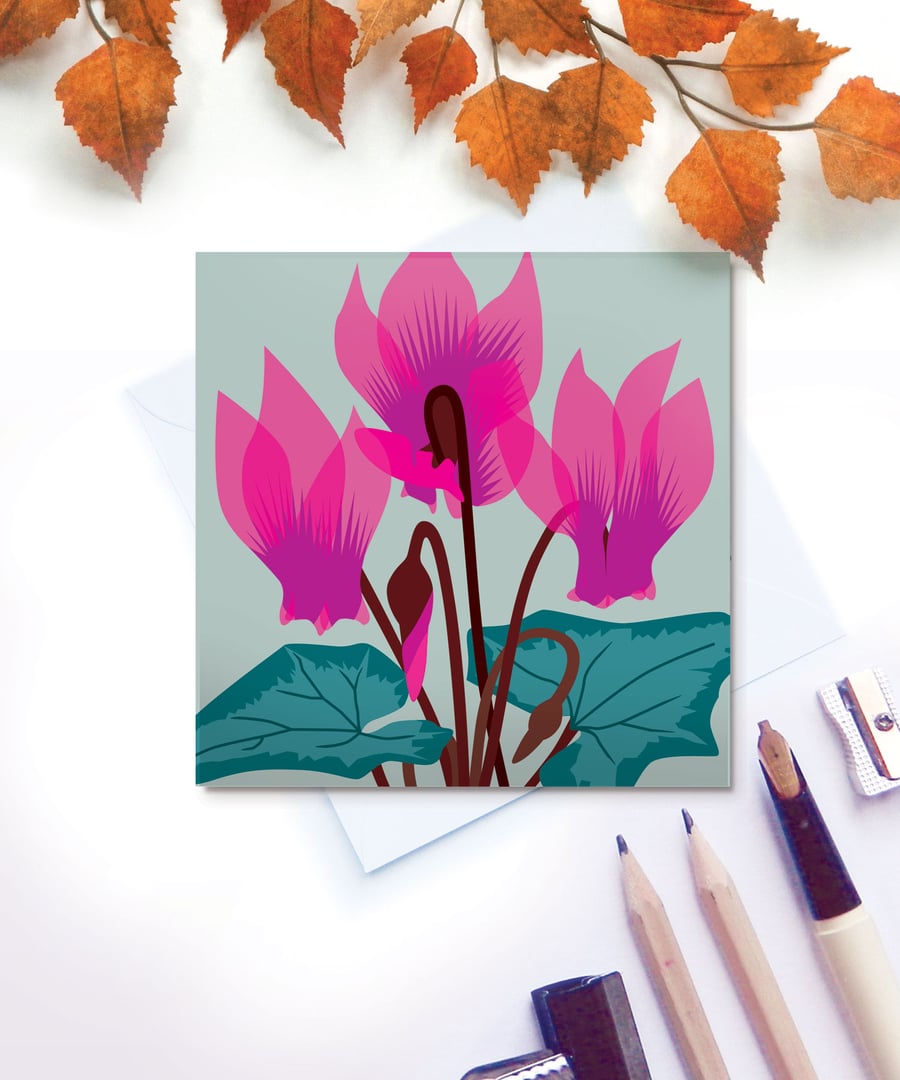 Cyclamen Card - birthday, hot pink, Mothers Day