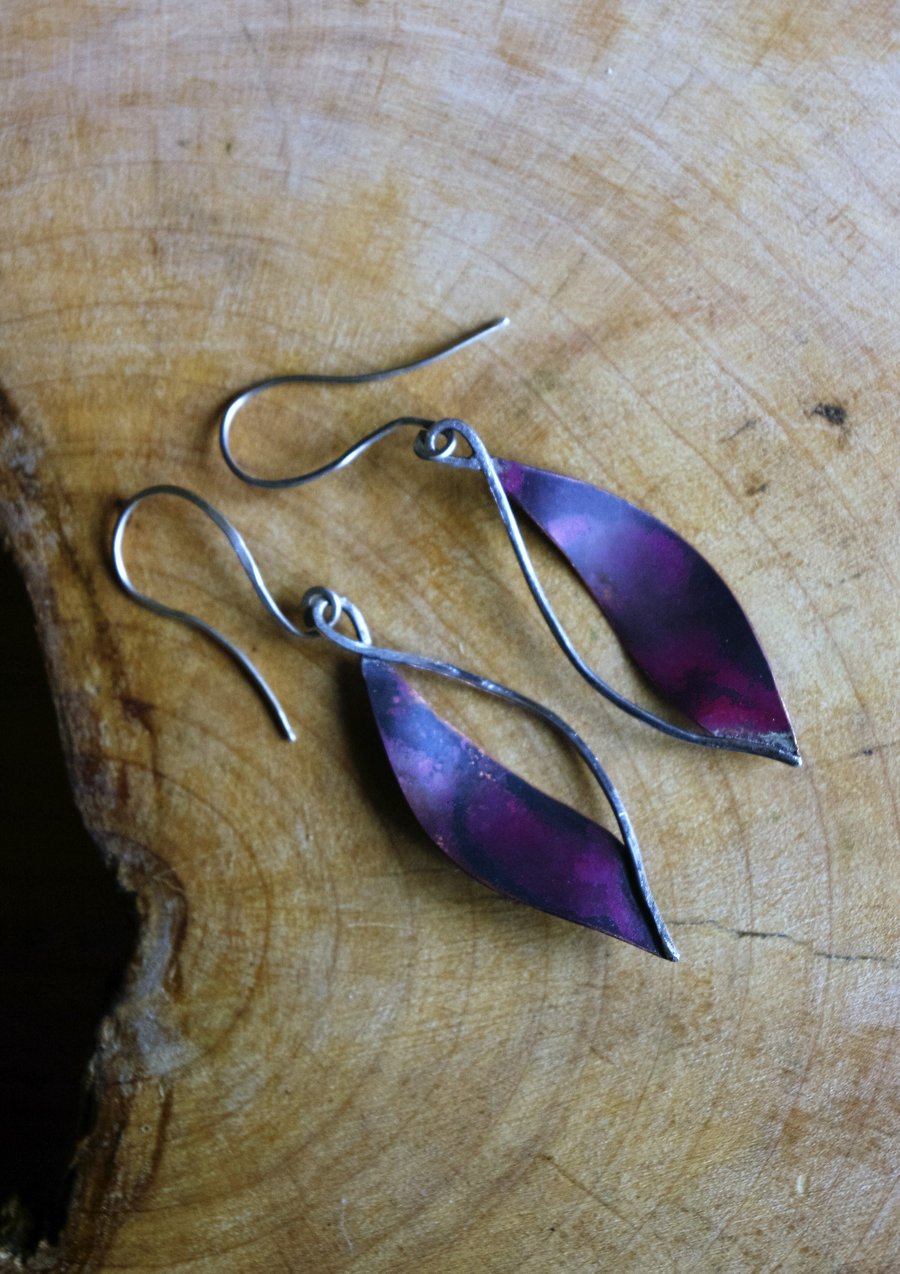 Copper and  Silver Autumn Leaf  Earrings